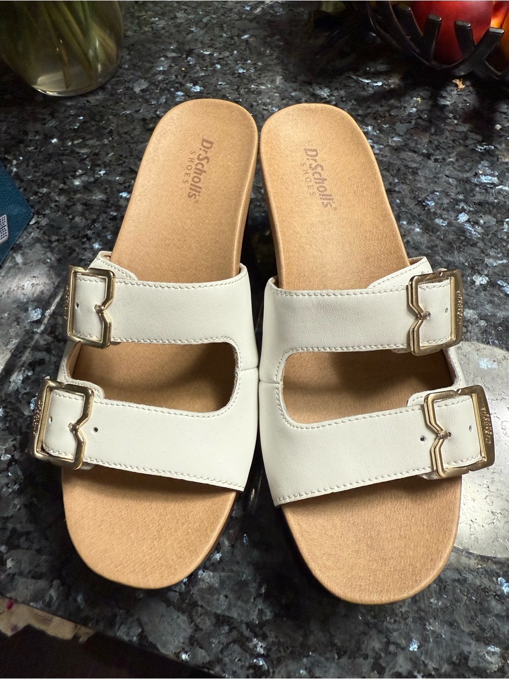 Dr. Scholl's White Double Buckle Slide Sandals